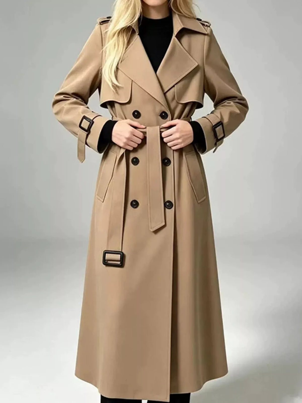 Double-Breasted Belted Trench Coat The Nichole Collection
