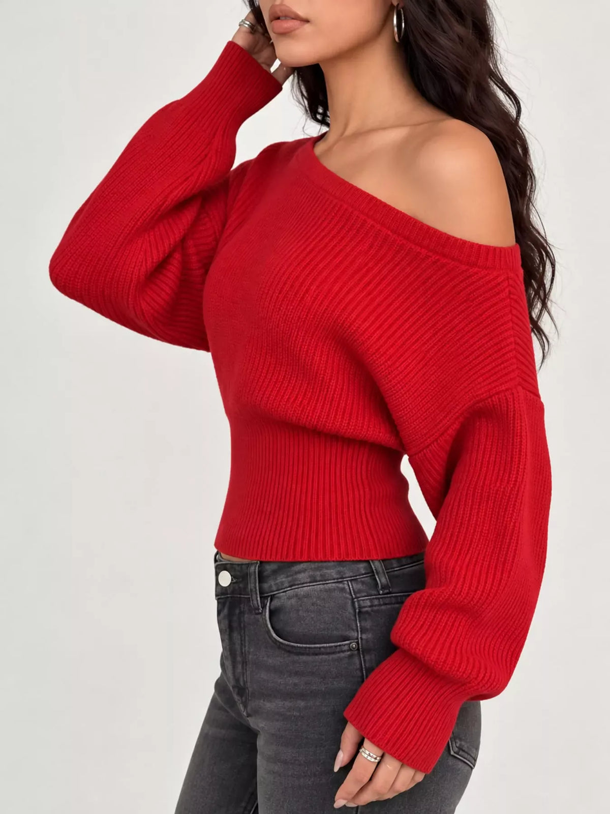 One-Shoulder Ribbed Knit Sweater The Nichole Collection