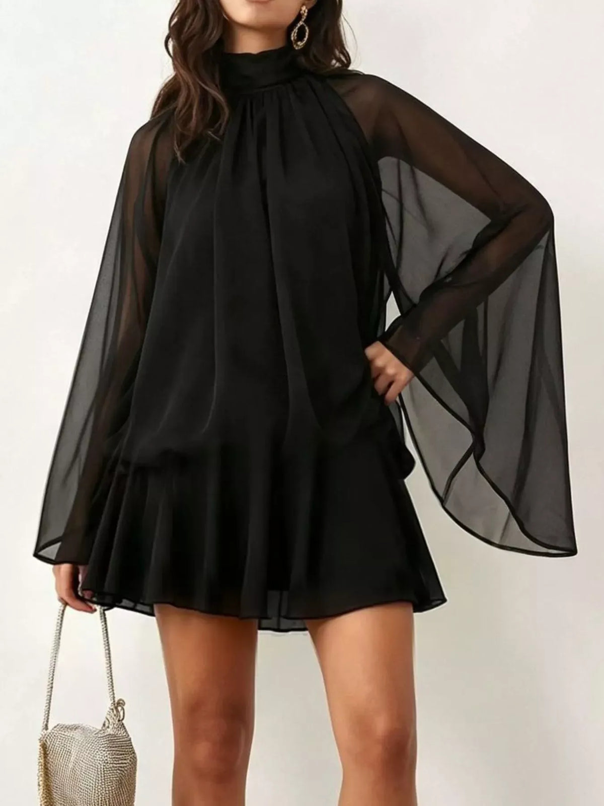 Tie-Back Layered Flare-Sleeve Mini Dress The Nichole Collection - Official Site