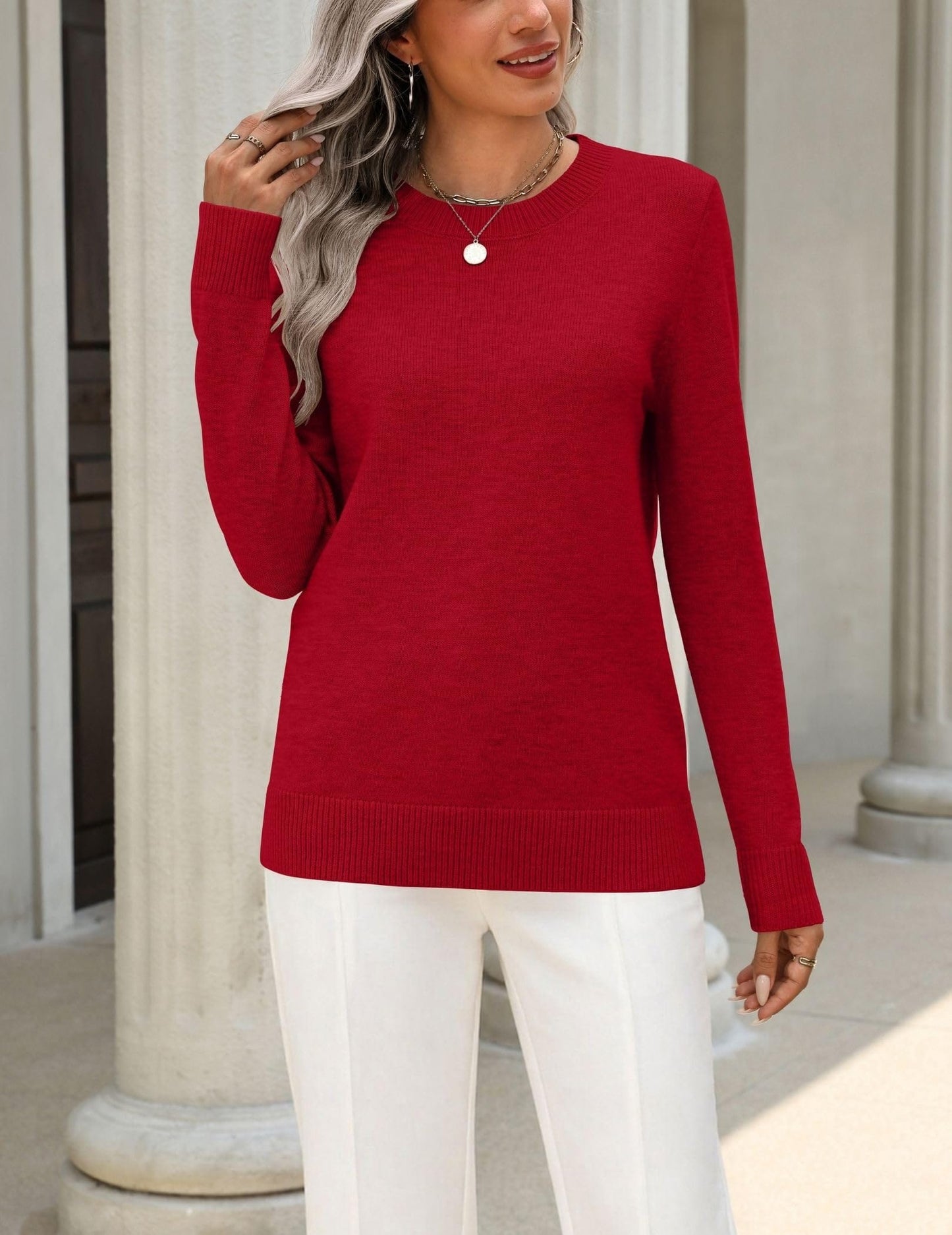 Wool Blend Crewneck Pullover Sweater