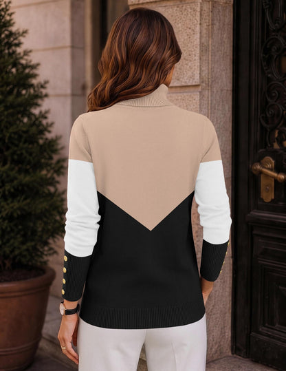 Button-Cuff Turtleneck Sweater The Nichole Collection