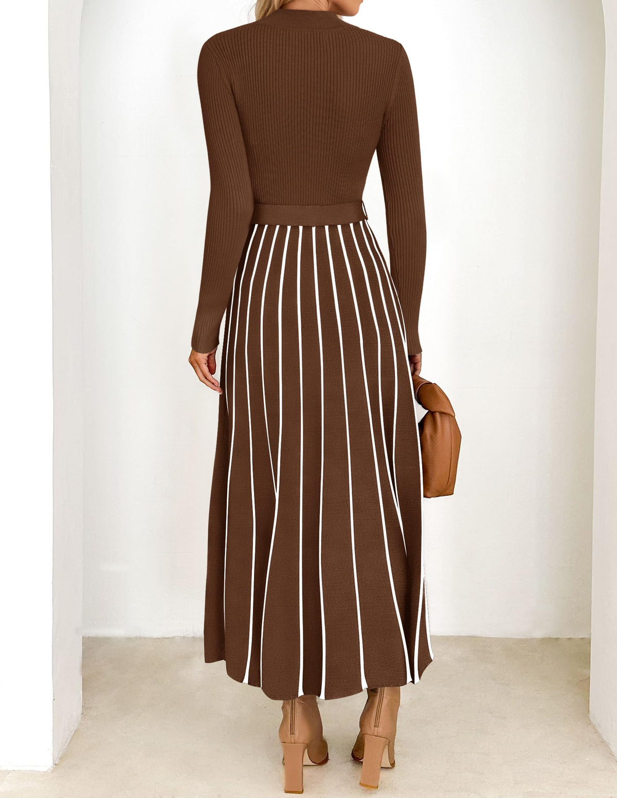 Belted Turtleneck A-Line Sweater Dress The Nichole Collection