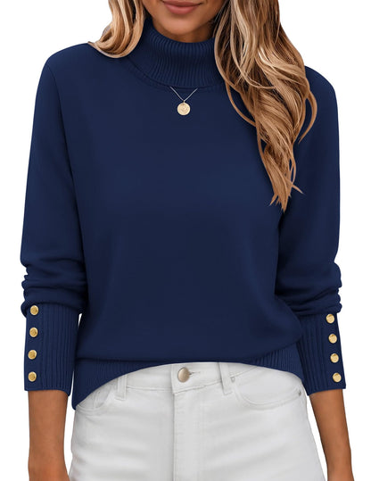 Button-Cuff Turtleneck Sweater The Nichole Collection