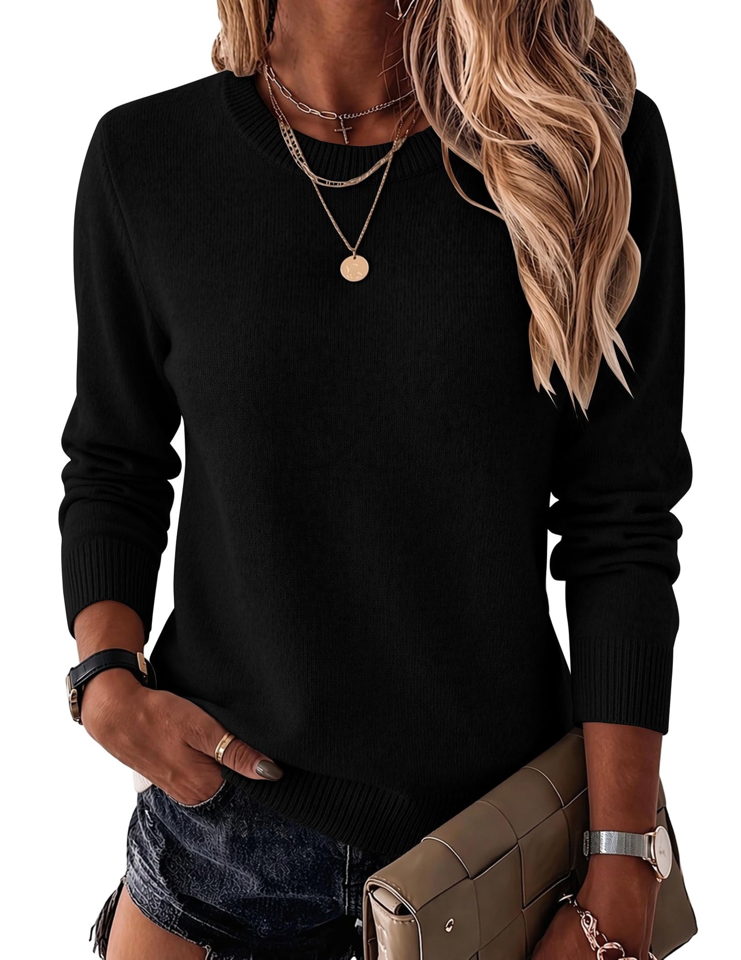 Wool Blend Crewneck Pullover Sweater