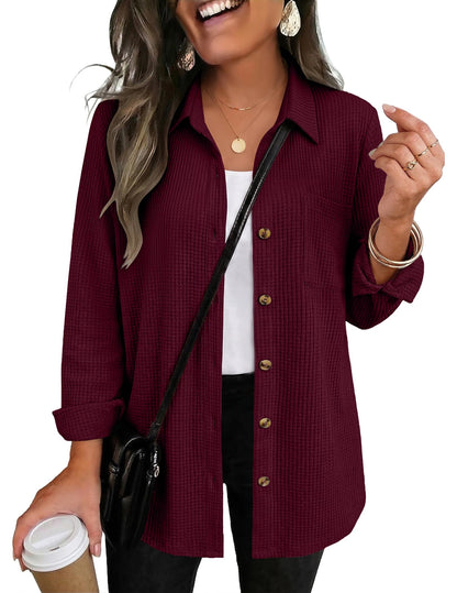 Waffle Knit Button-Down Shacket