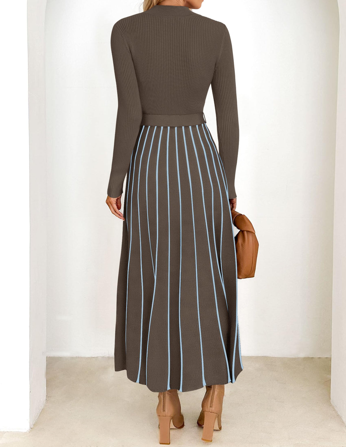 Belted Turtleneck A-Line Sweater Dress The Nichole Collection