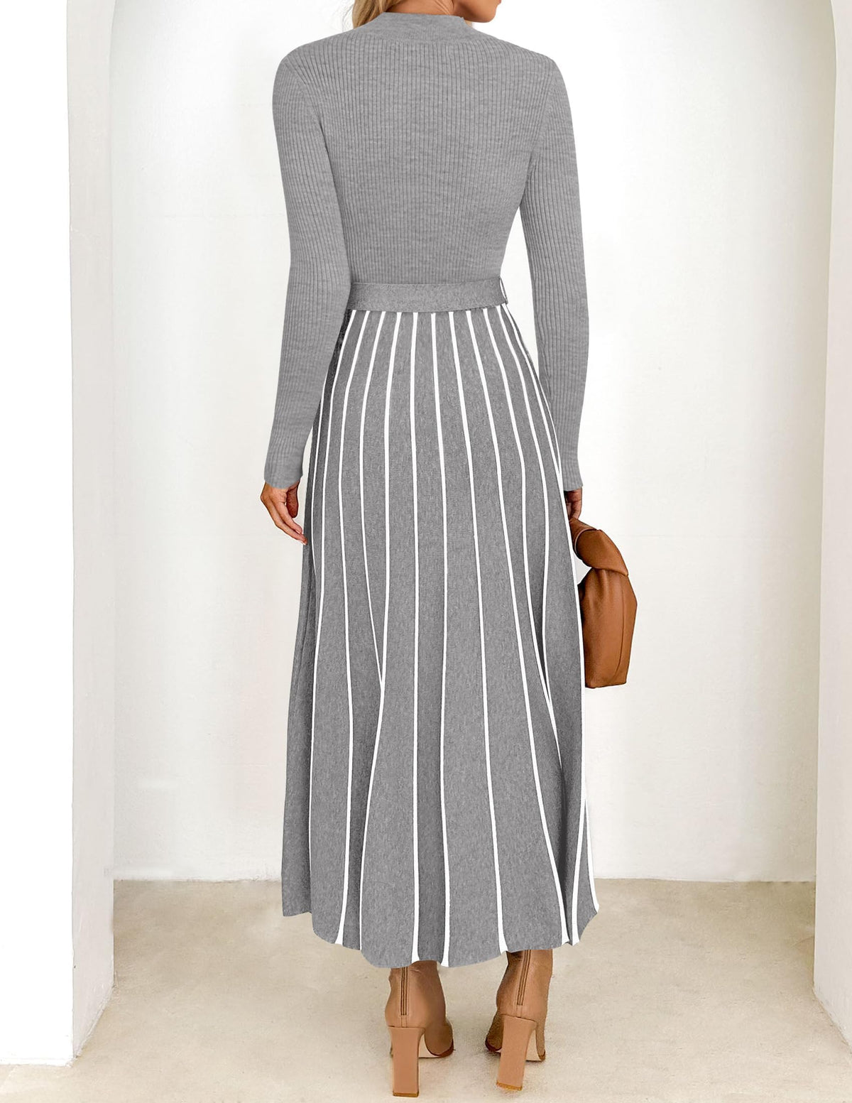 Belted Turtleneck A-Line Sweater Dress The Nichole Collection