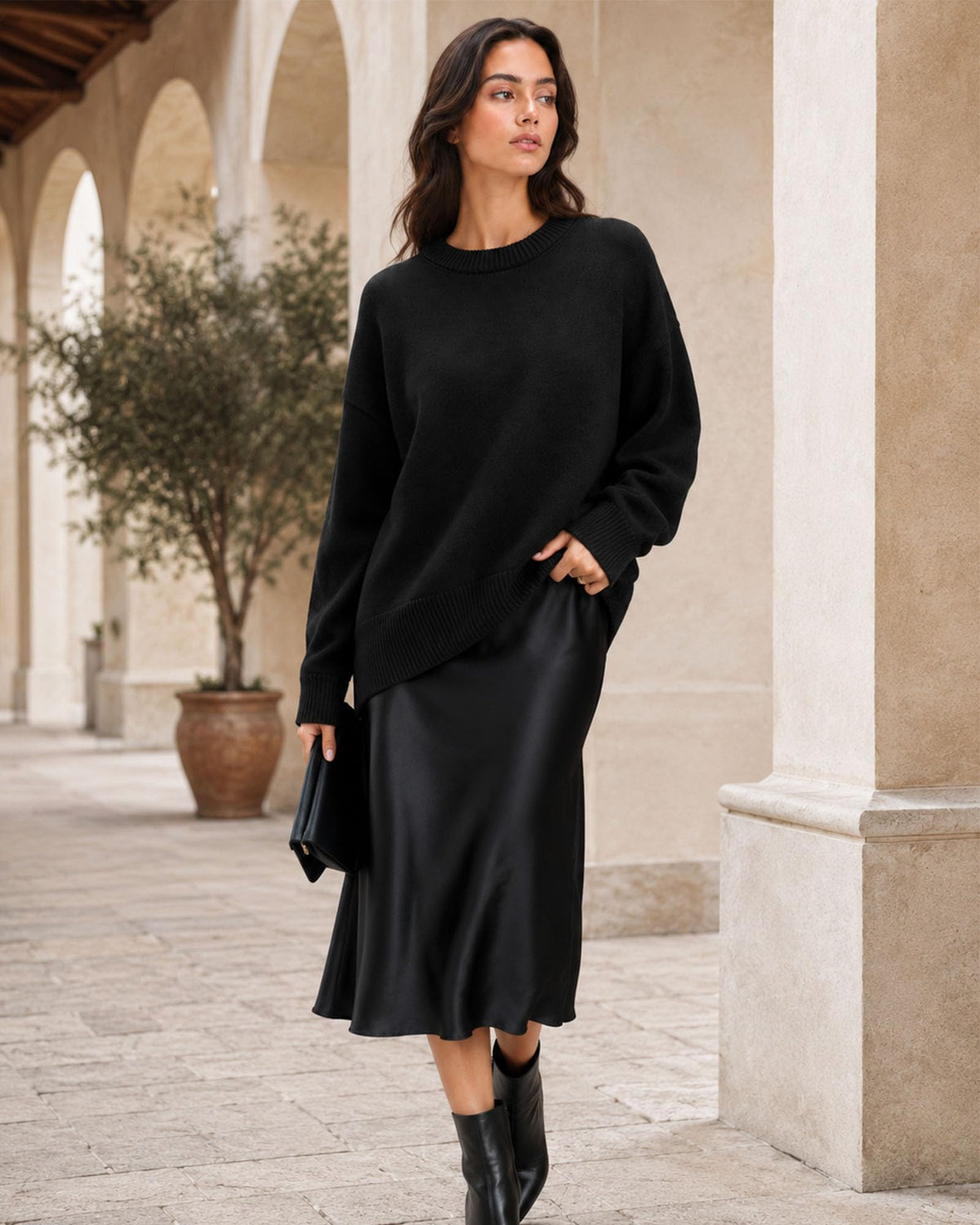 Oversized Cashmere-Blend Crewneck Sweater The Nichole Collection