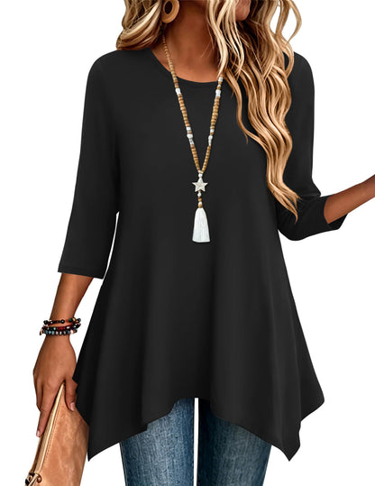3/4 Sleeve Asymmetrical Tunic Top
