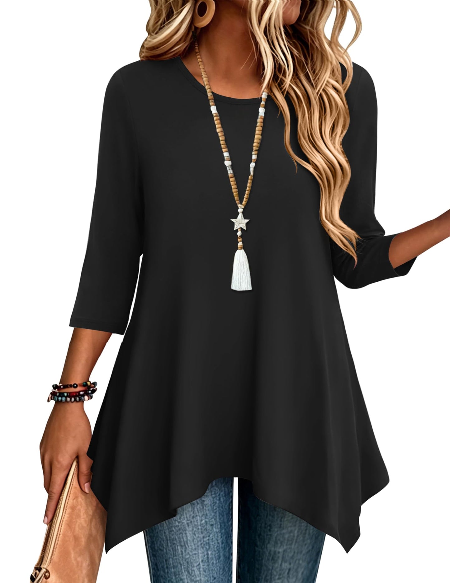 3/4 Sleeve Asymmetrical Tunic Top