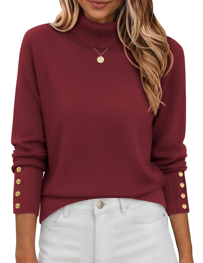 Button-Cuff Turtleneck Sweater The Nichole Collection
