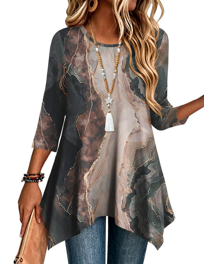 3/4 Sleeve Asymmetrical Tunic Top