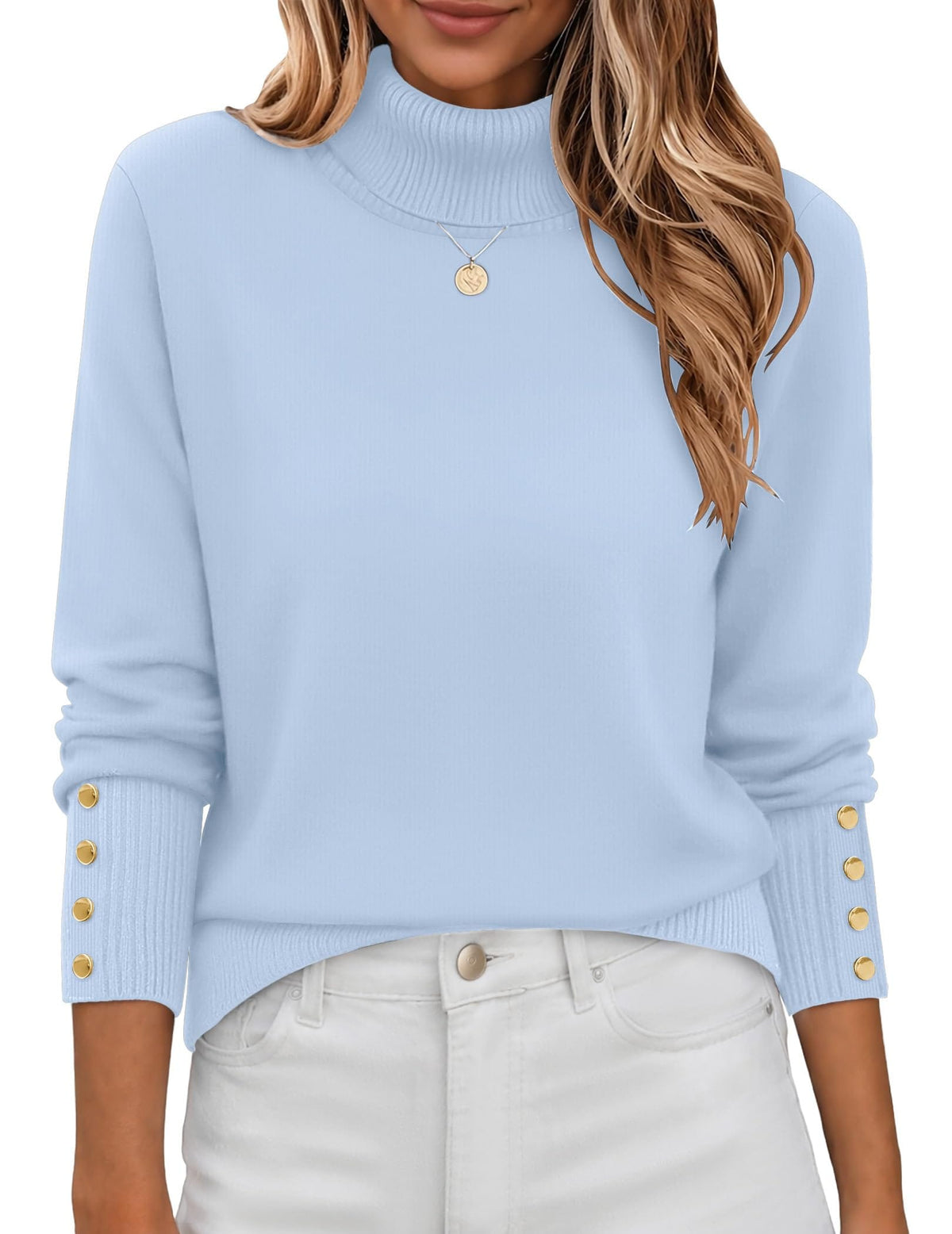Button-Cuff Turtleneck Sweater The Nichole Collection