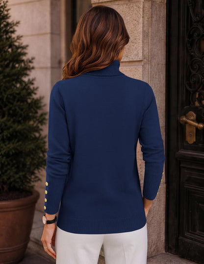 Button-Cuff Turtleneck Sweater The Nichole Collection