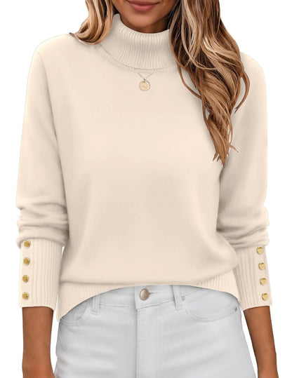 Button-Cuff Turtleneck Sweater The Nichole Collection