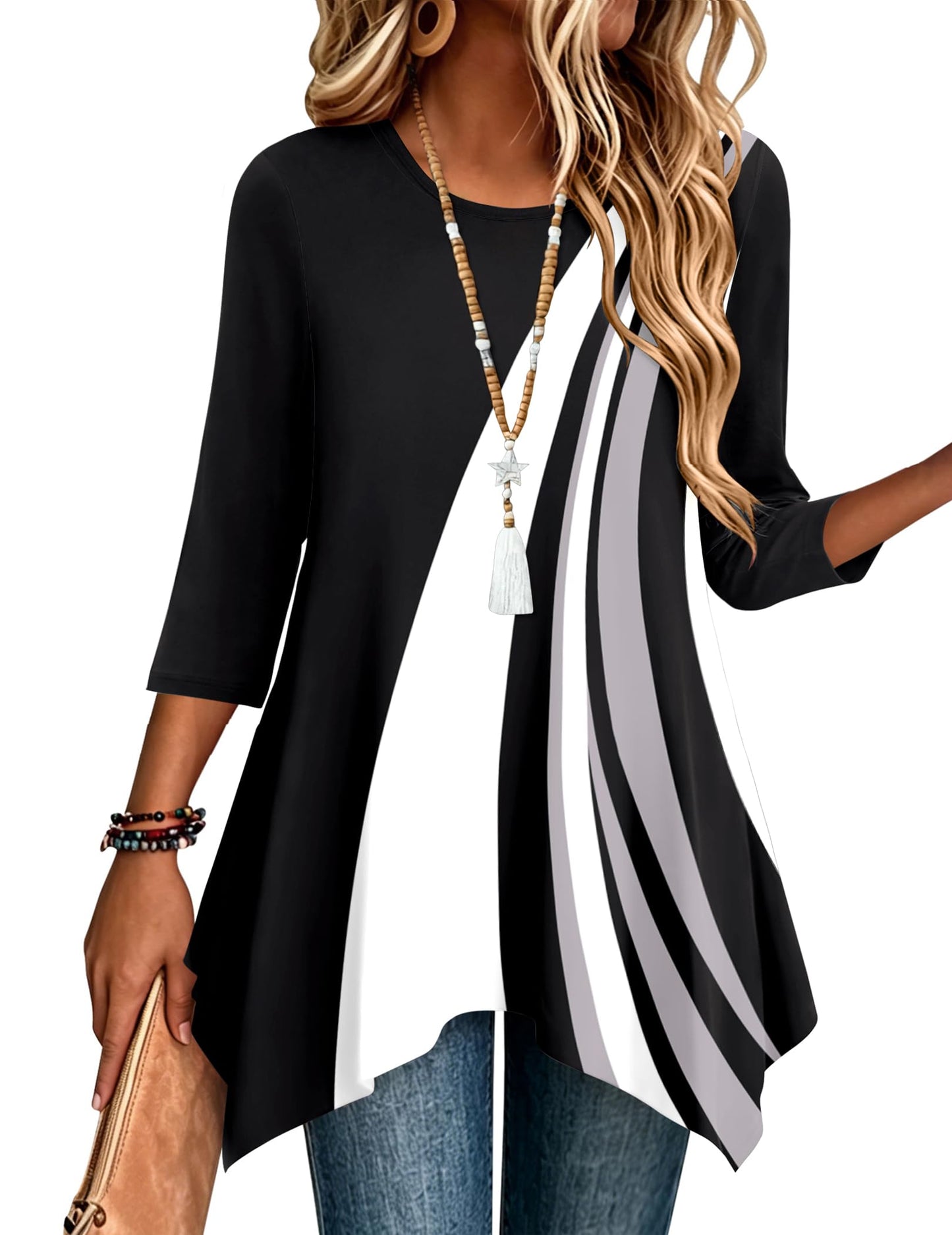 3/4 Sleeve Asymmetrical Tunic Top