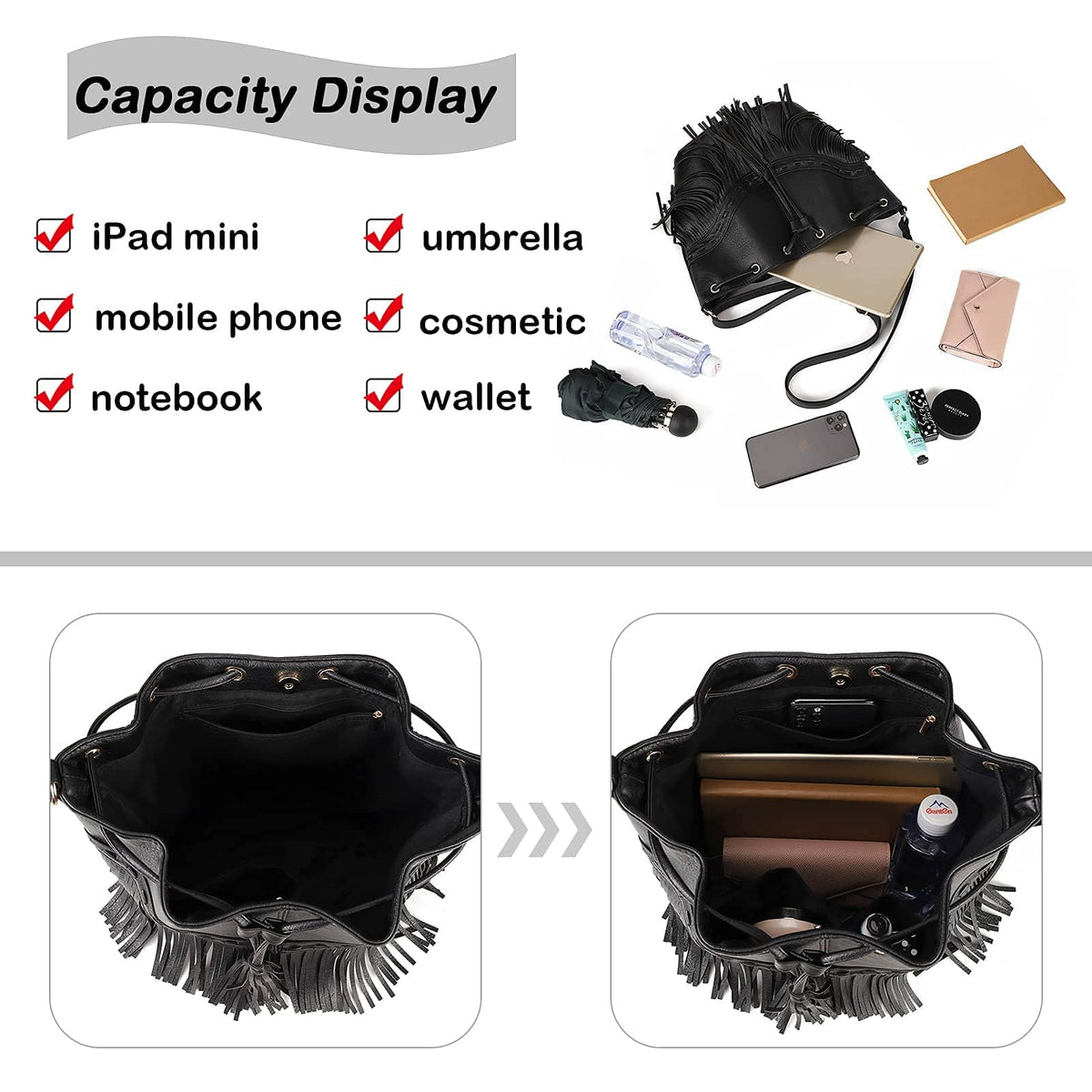 PARISIAN FRINGE BUCKET BAG The Nichole Collection