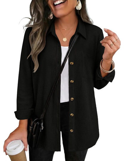 Waffle Knit Button-Down Shacket