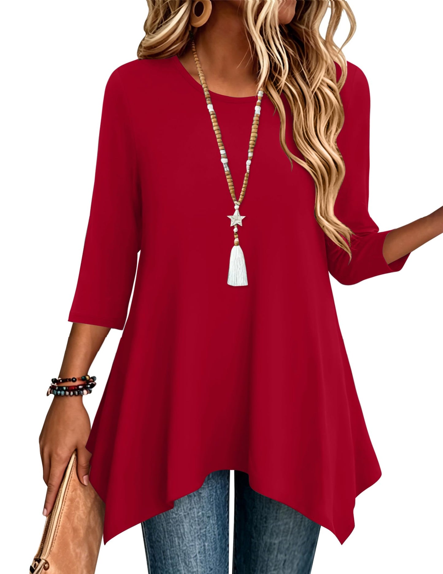 3/4 Sleeve Asymmetrical Tunic Top