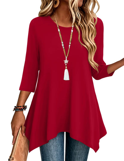 3/4 Sleeve Asymmetrical Tunic Top
