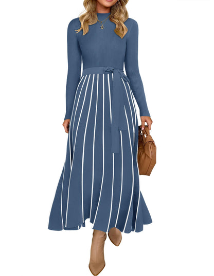 Belted Turtleneck A-Line Sweater Dress The Nichole Collection