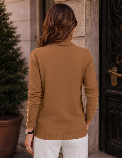 Button-Cuff Turtleneck Sweater The Nichole Collection