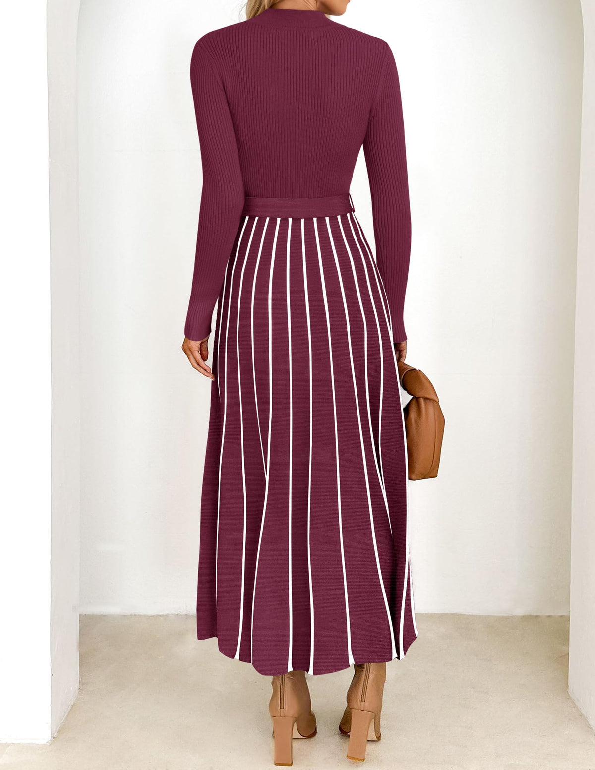 Belted Turtleneck A-Line Sweater Dress The Nichole Collection