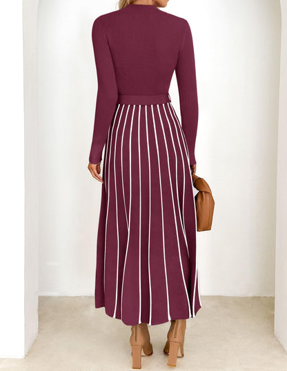 Belted Turtleneck A-Line Sweater Dress The Nichole Collection