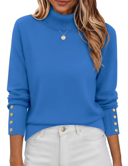 Button-Cuff Turtleneck Sweater The Nichole Collection