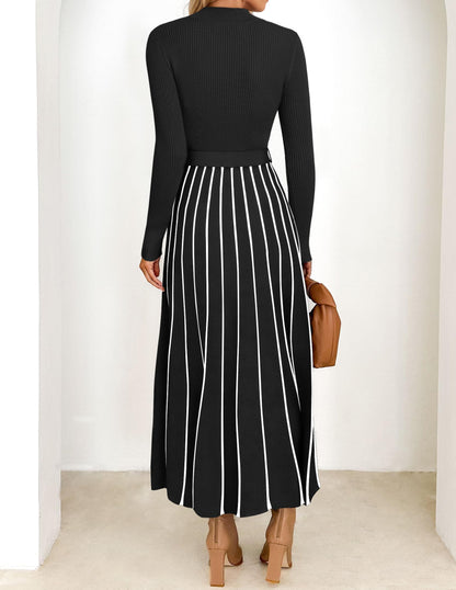 Belted Turtleneck A-Line Sweater Dress The Nichole Collection