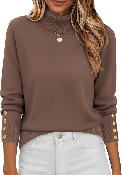 Button-Cuff Turtleneck Sweater The Nichole Collection