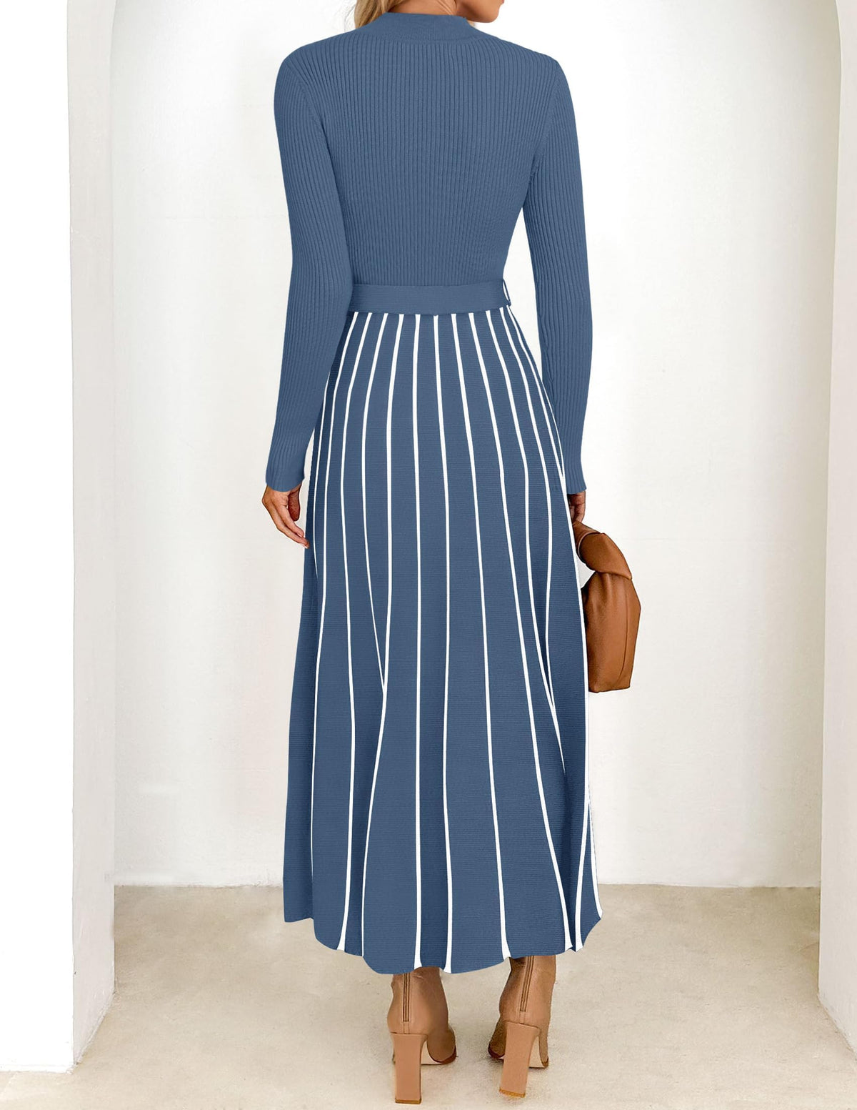 Belted Turtleneck A-Line Sweater Dress The Nichole Collection