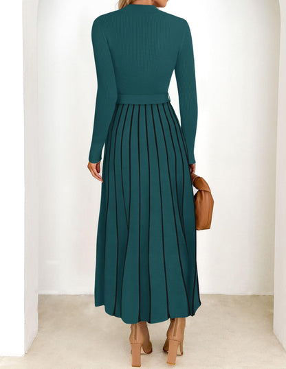 Belted Turtleneck A-Line Sweater Dress The Nichole Collection