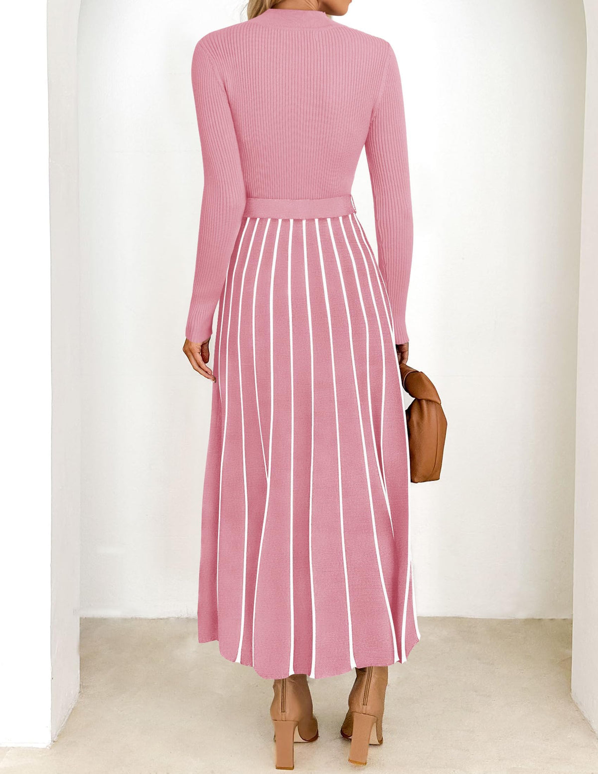 Belted Turtleneck A-Line Sweater Dress The Nichole Collection
