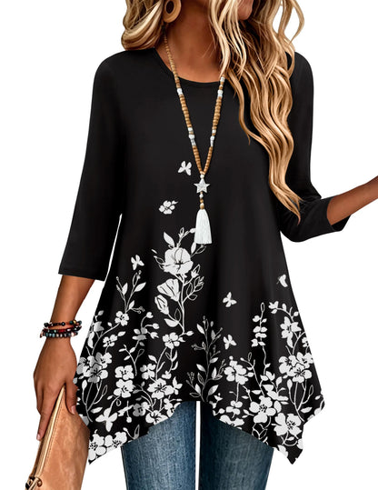 3/4 Sleeve Asymmetrical Tunic Top