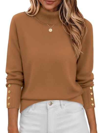 Button-Cuff Turtleneck Sweater The Nichole Collection