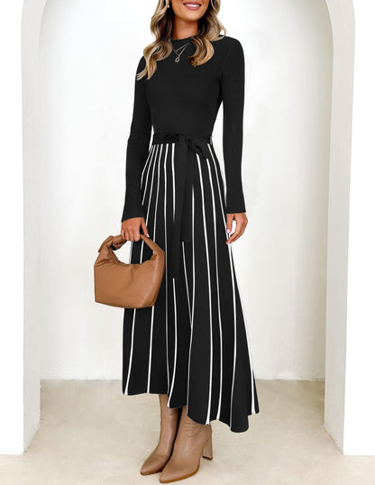Belted Turtleneck A-Line Sweater Dress The Nichole Collection
