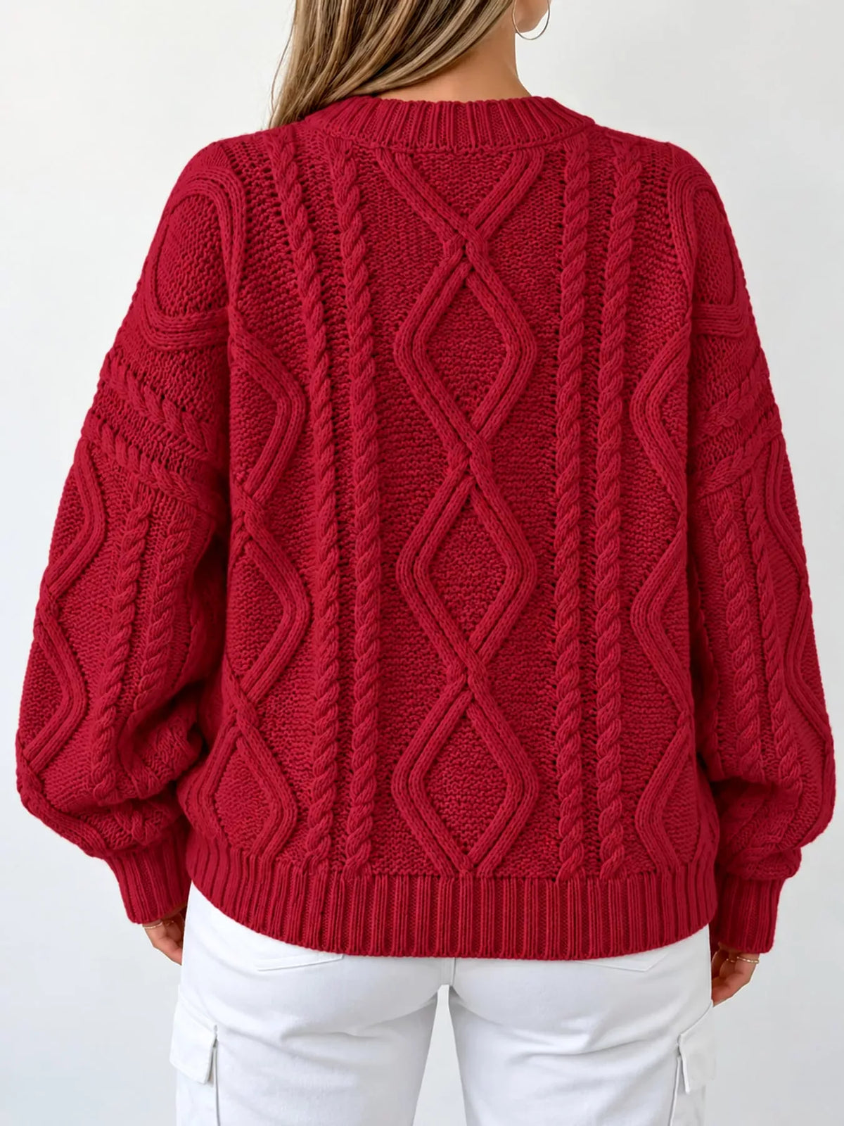 Cable-Knit Round-Neck Sweater The Nichole Collection