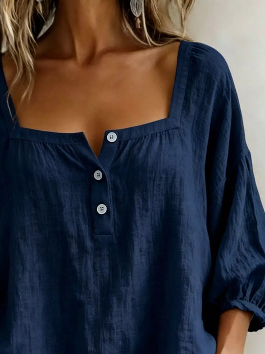 SQUARE-NECK BUTTON-DETAIL BLOUSE The Nichole Collection - Official Site