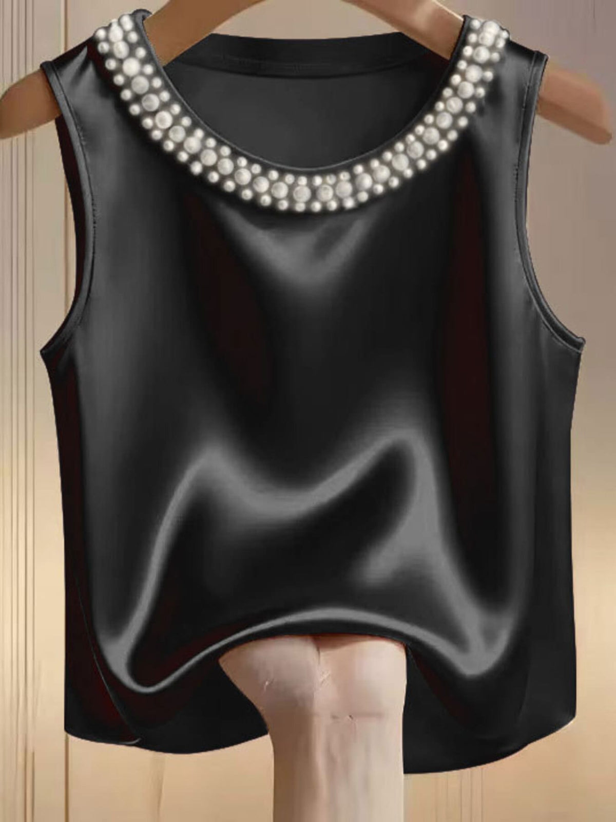 Pearl-Embellished Satin Blouse The Nichole Collection