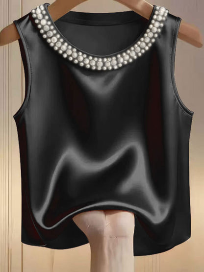 Pearl-Embellished Satin Blouse The Nichole Collection