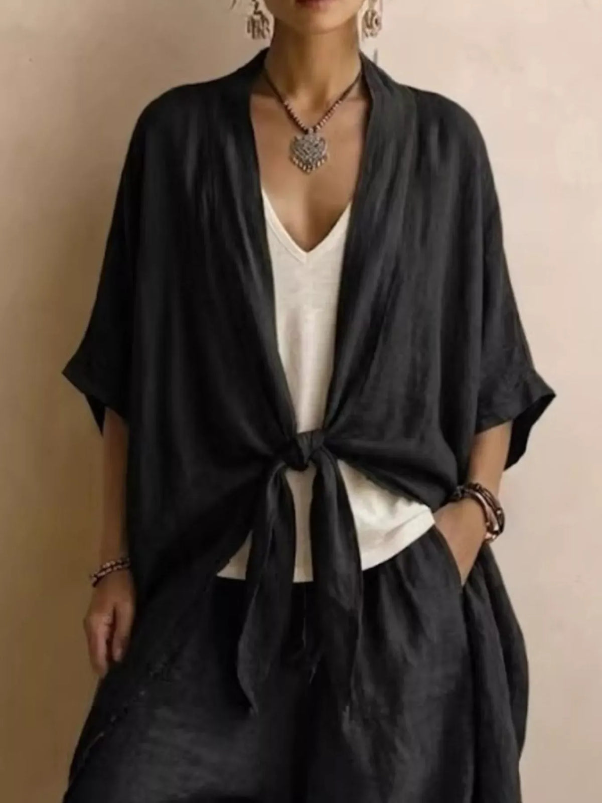 Tie-Front Cardigan & Wide-Leg Pants Set The Nichole Collection - Official Site