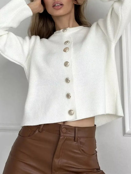 Decorative-Button Crew-Neck Knit Cardigan The Nichole Collection - Official Site