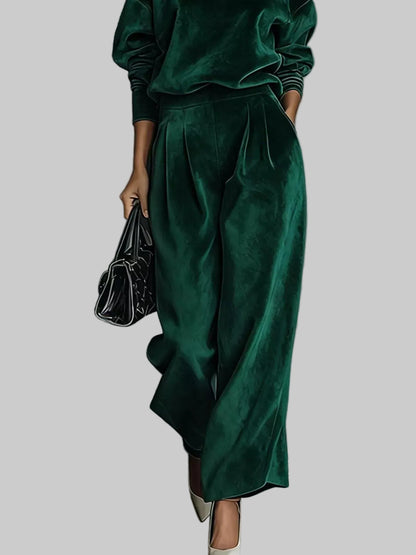 MOCK-NECK VELVET & WIDE-LEG PANTS SET The Nichole Collection - Official Site