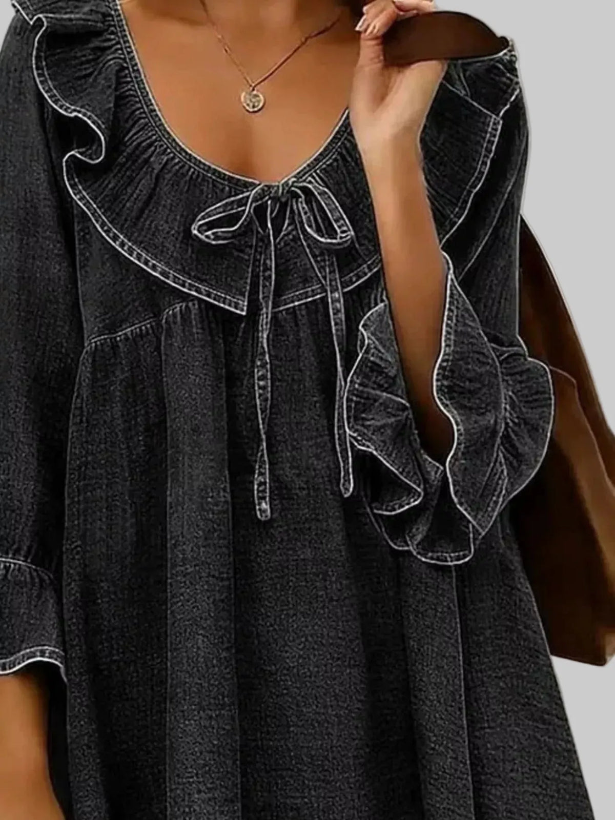 RUFFLED TIE-FRONT DENIM TOP The Nichole Collection - Official Site