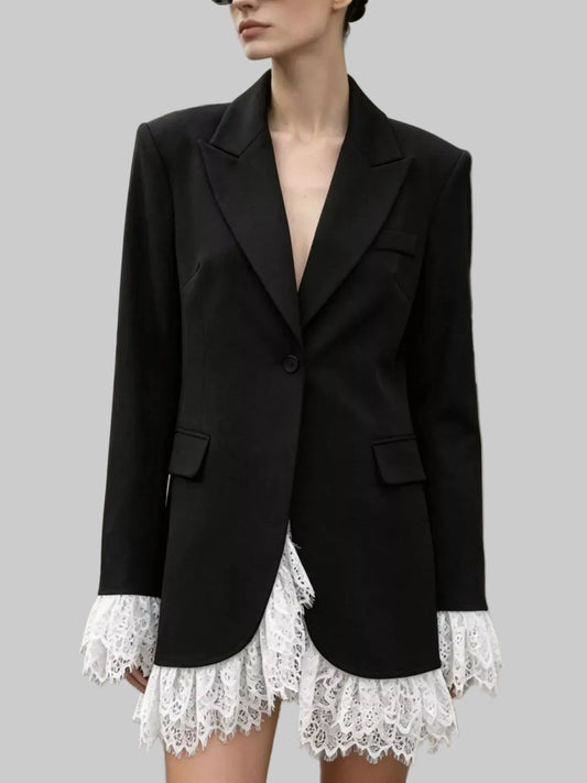 Lace Hem One Button Blazer | The Nichole Collection
