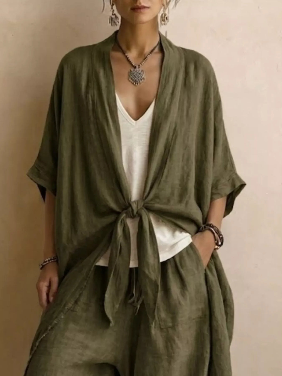 Tie-Front Cardigan & Wide-Leg Pants Set The Nichole Collection - Official Site