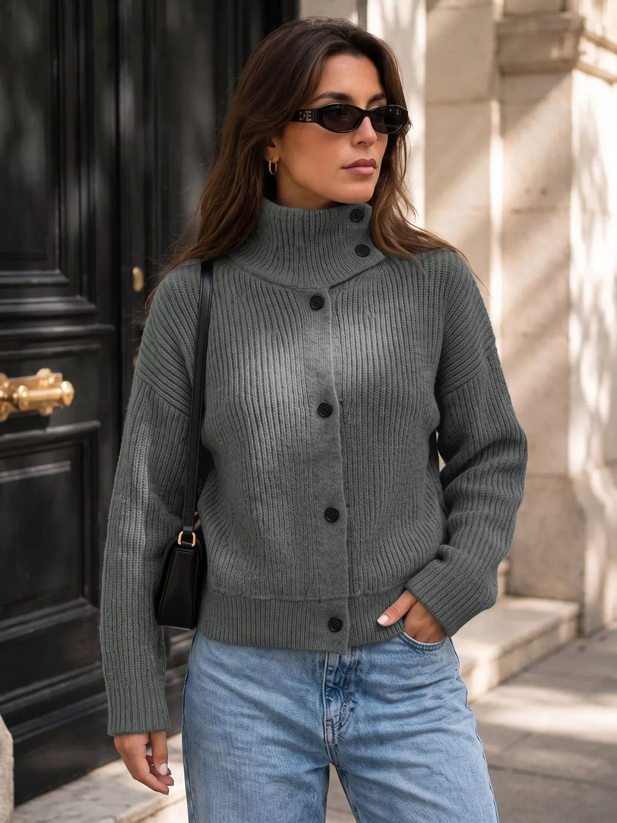 TURTLENECK BUTTON-DOWN KNIT CARDIGAN The Nichole Collection - Official Site