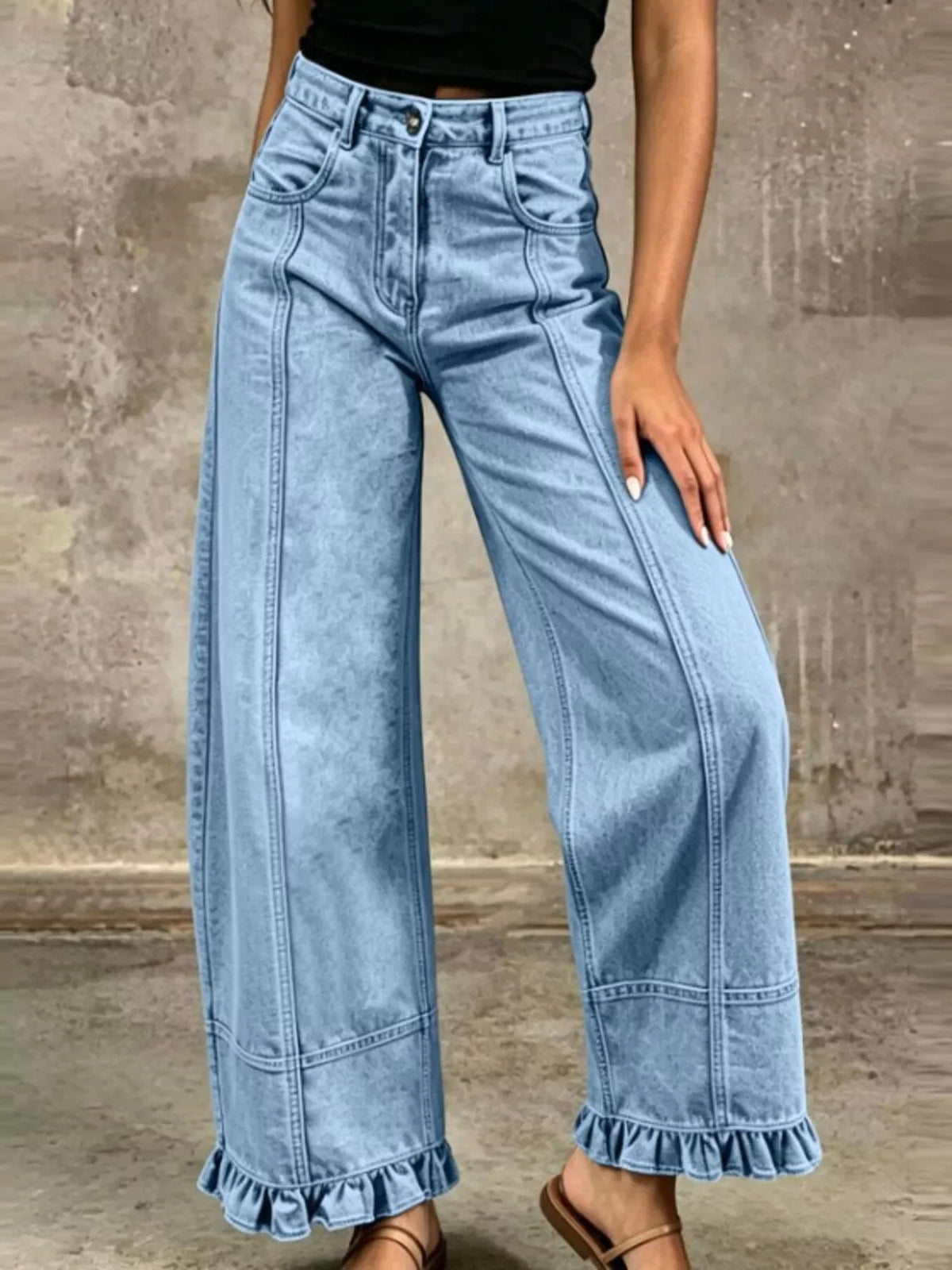 RUFFLE-HEM WIDE-LEG JEANS The Nichole Collection - Official Site