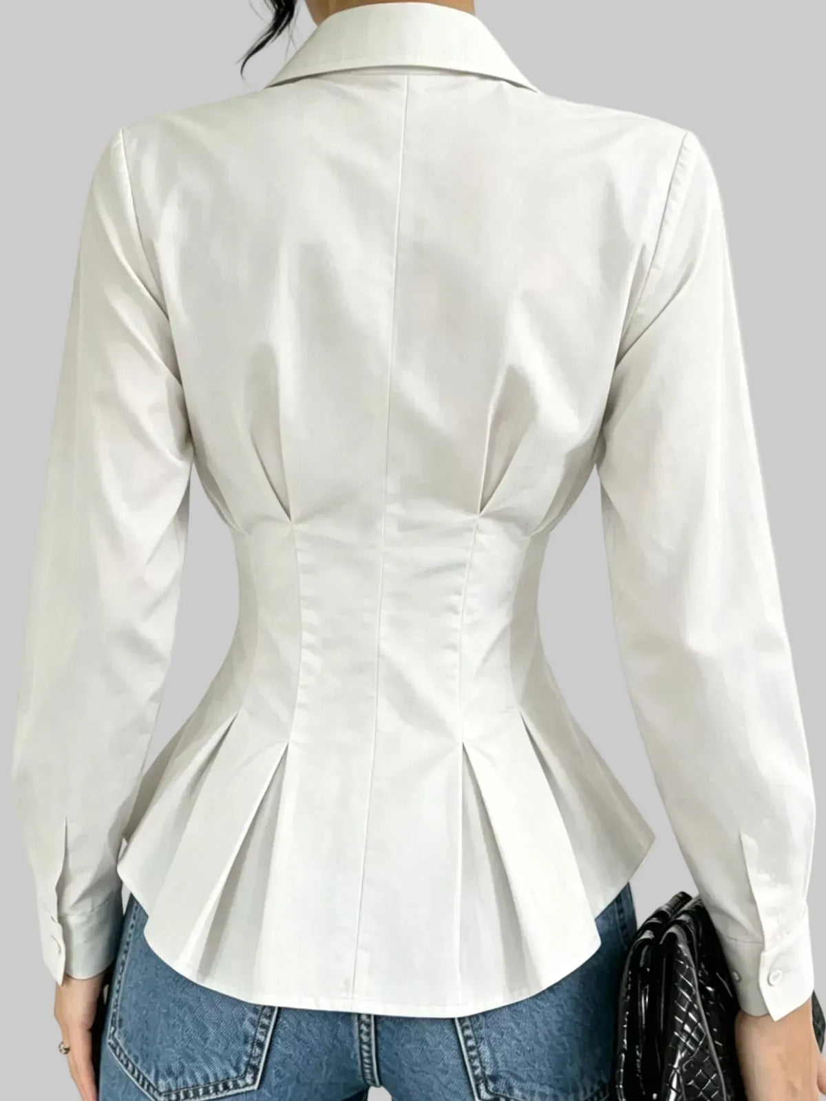 Button-Down Peplum Blouse with Fitted Waist The Nichole Collection